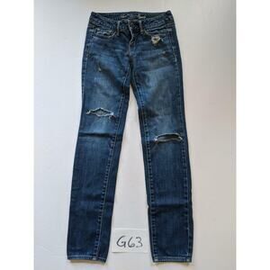 American Eagle Blue Jeans Size 00 Reg Stretch Skinny Distressed Womens -0820G63